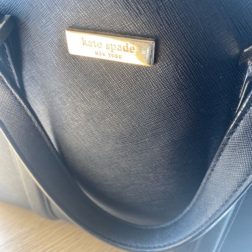 KATE SPADE NY SAFFIANO BLACK LEATHER SATCHEL Crossbody Bag RARE LUX GORG M FLAW - Picture 7 of 12